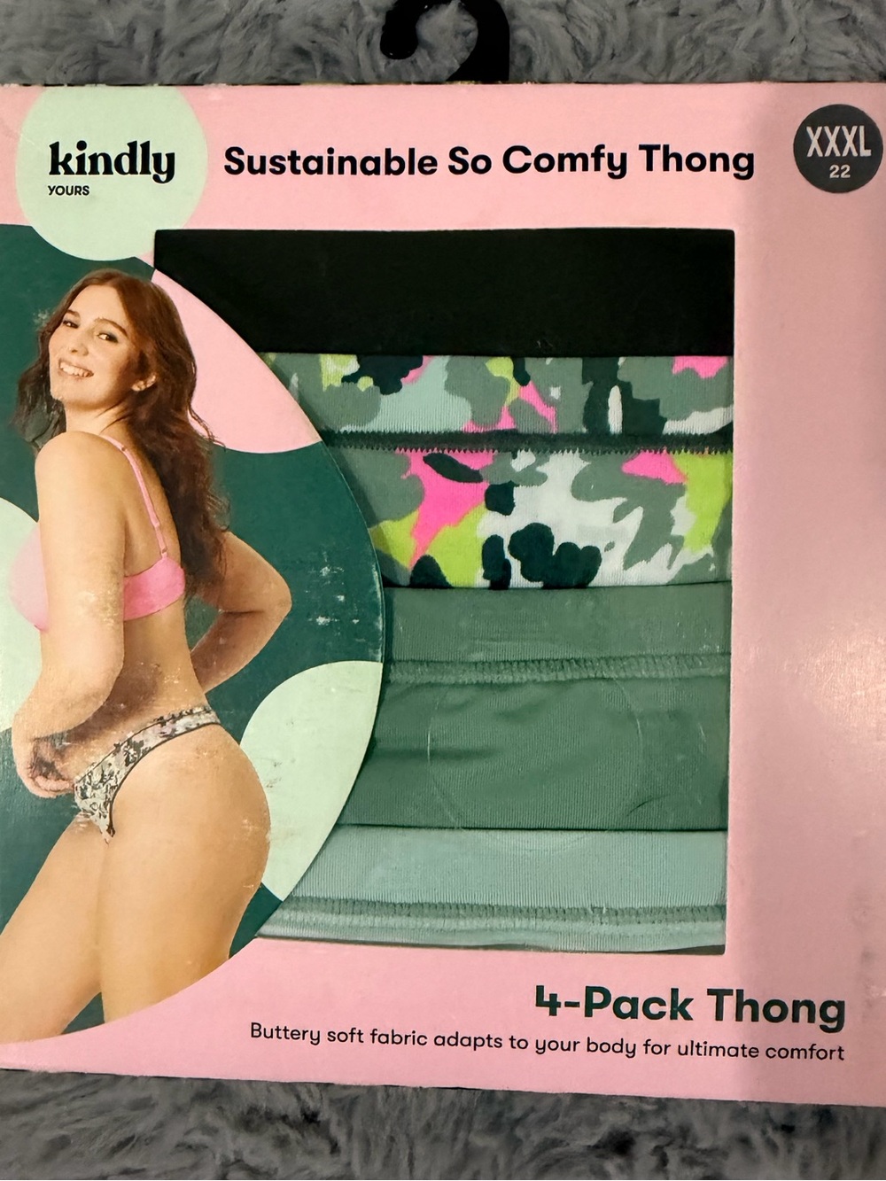 Kindly Yours Sustainable So Comfy Thong 4-Pack - Green & Camouflage Accents